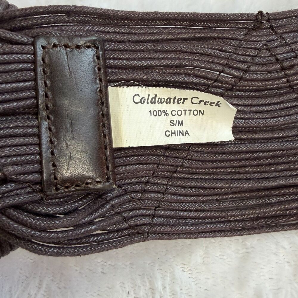 Coldwater‎ Creek Brown Wide Woven Cotton Belt Faux Leather Accents Statement S/M - Picture 5 of 13
